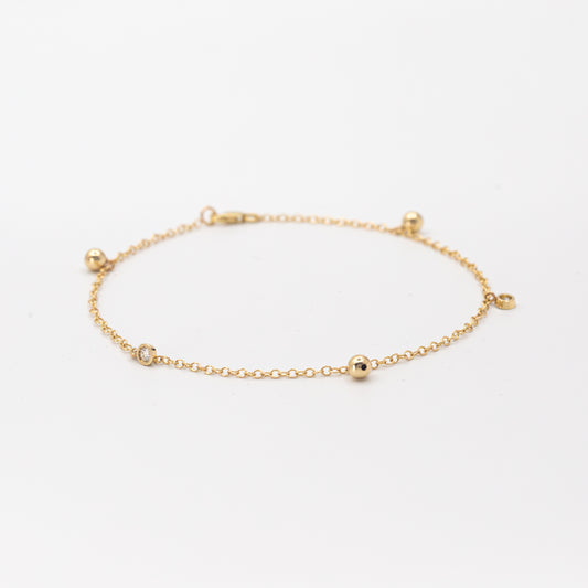 Diamond and Gold Ball Dangle Bracelet