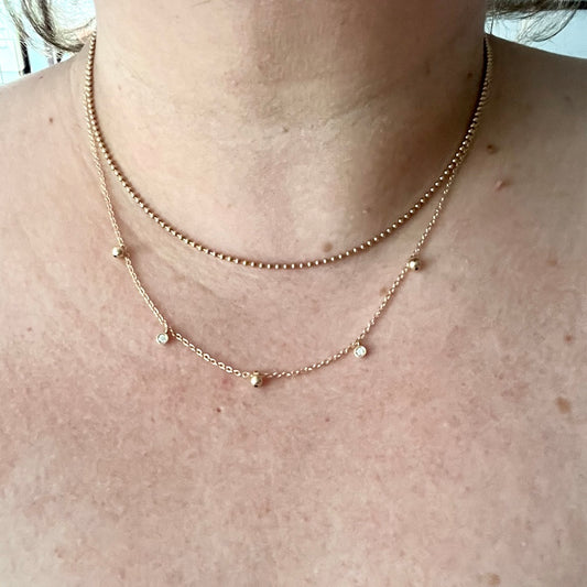 Diamond and Gold Ball Dangle Necklace