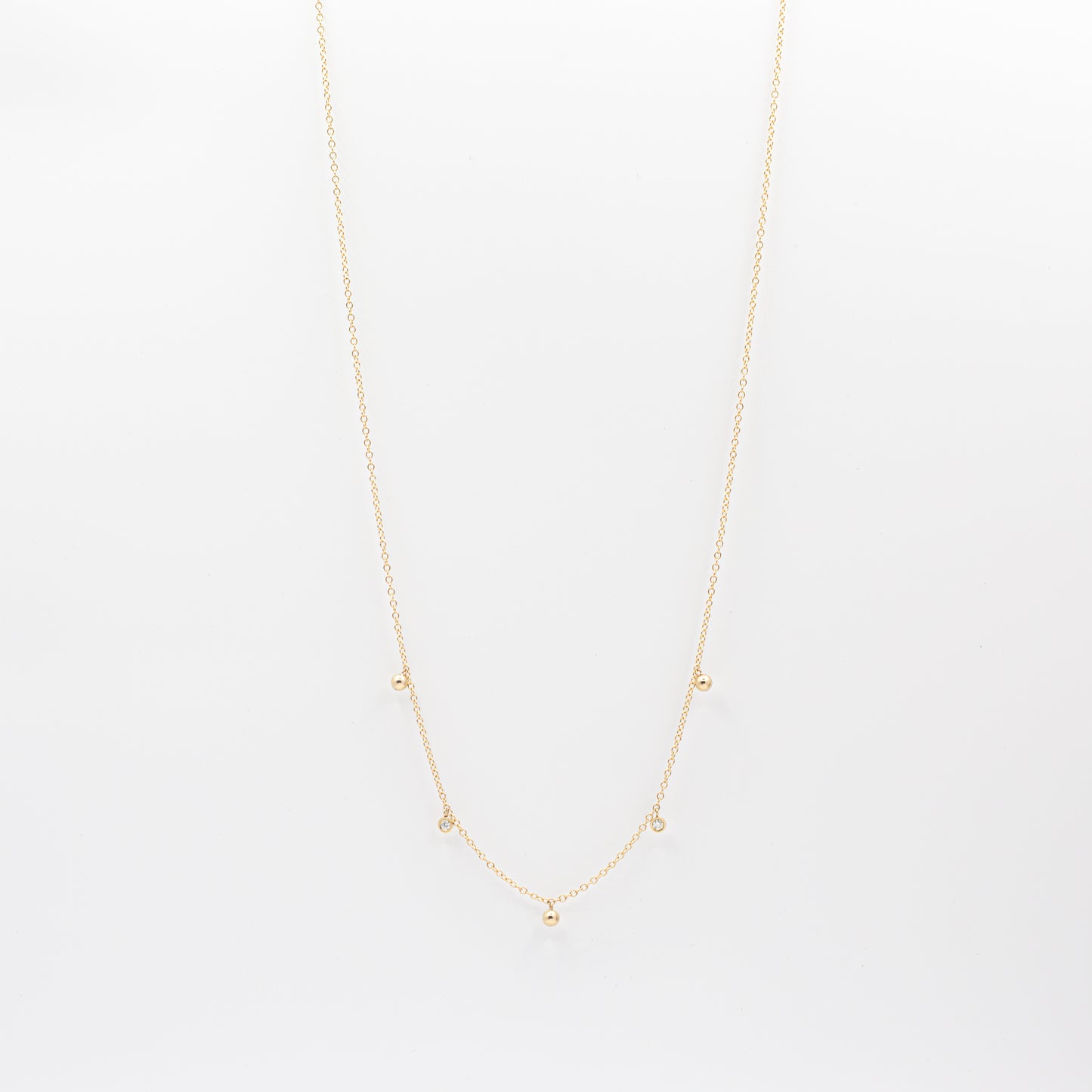 Diamond and Gold Ball Dangle Necklace